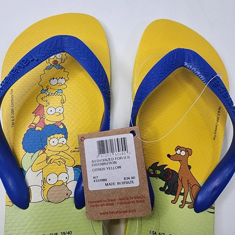 Havaianas The Simpsons Flip Flops Men's 6/7 EUR 39/40 Cit Yellow $34 MSRP NWT